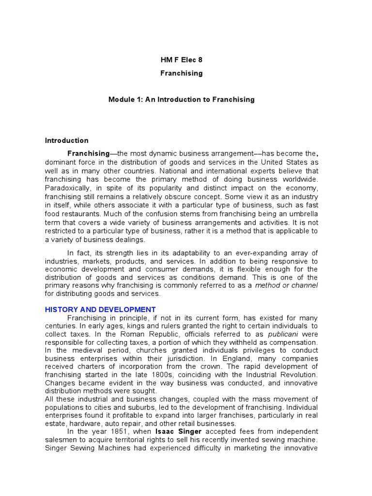 Module 1 Franchising | PDF | Franchising | Business