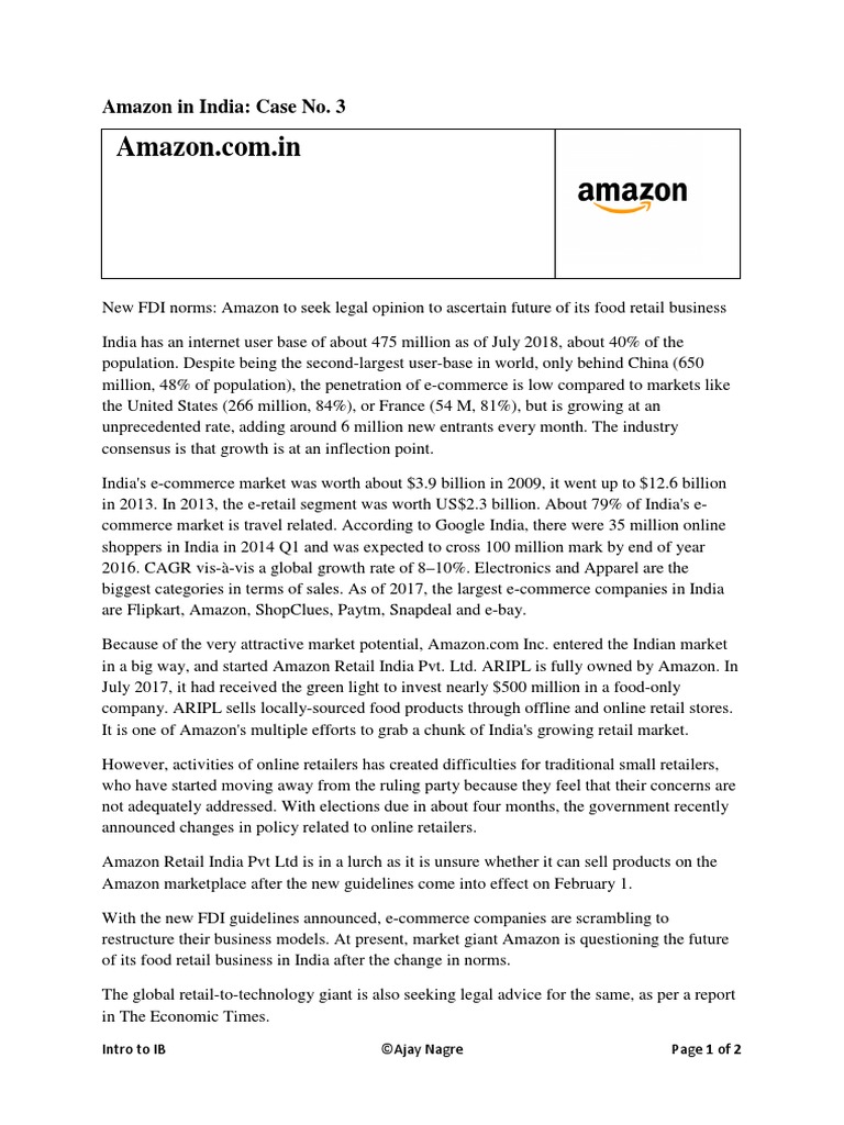 Amazon in India: Case No. 3: Intro To IB ©ajay Nagre | PDF | E Commerce ...