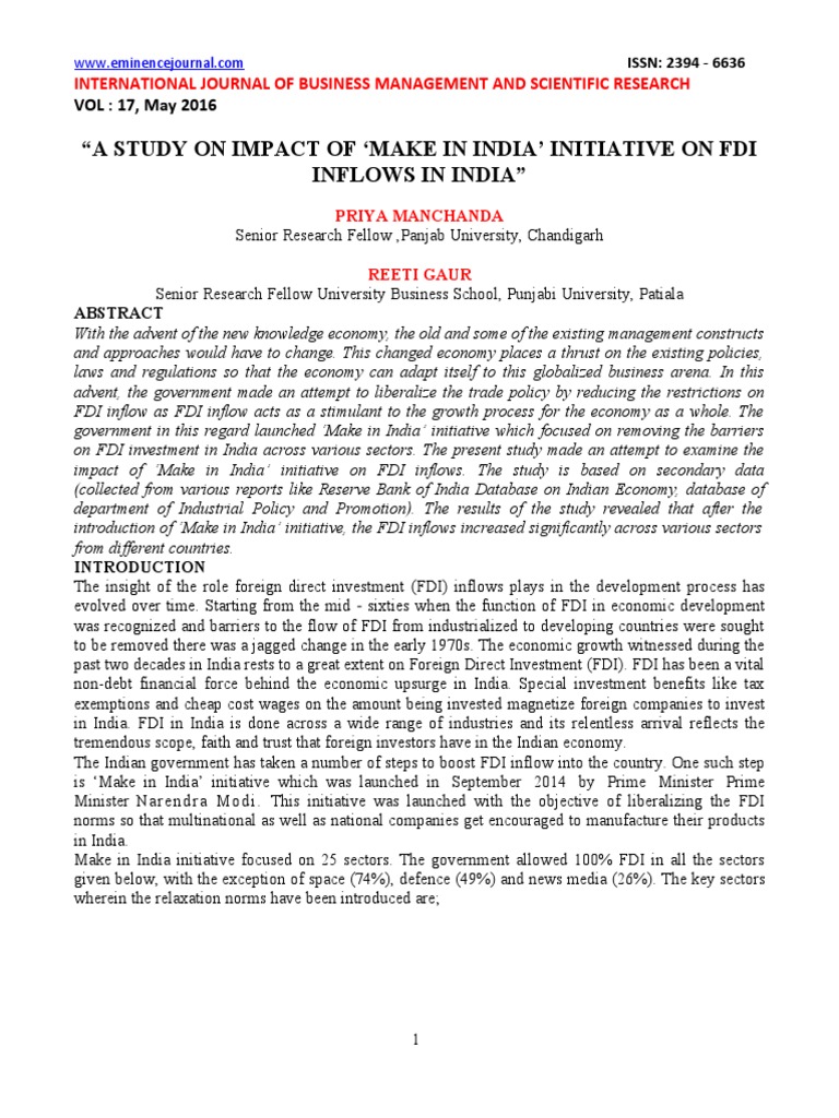 Impact of Make in India on FDI Growth | PDF | Foreign Direct Investment ...