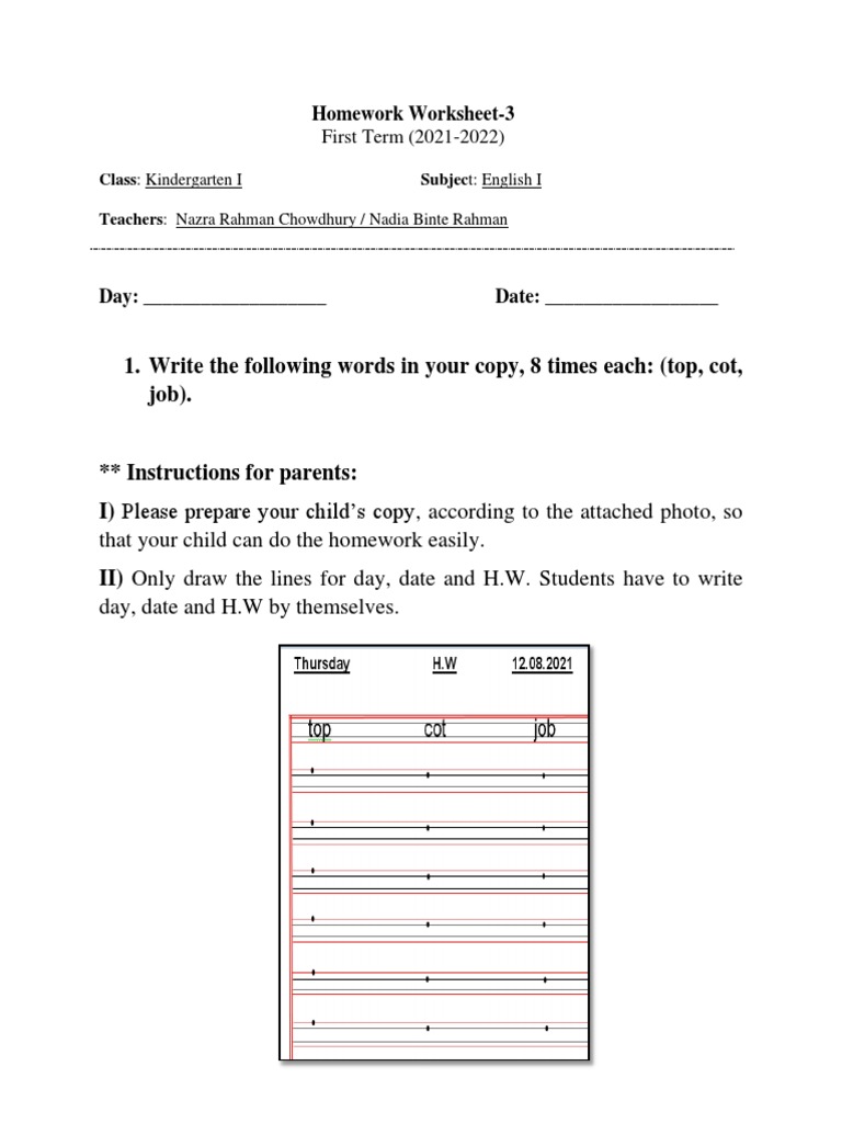 English I - Writing (Homework Worksheet-3) DT 12th of August 2021 | PDF