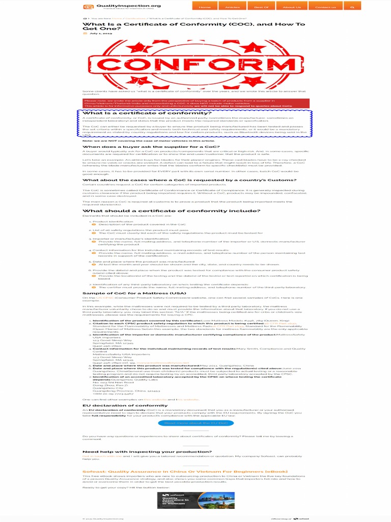 Certificate of Comformity (COC) | PDF