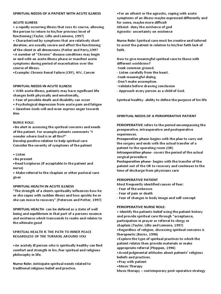 Spiritual Needs in Acute Illness Care | PDF | Pain | Perioperative