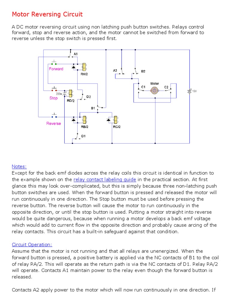 Motor Reversing Circuit: Notes: Relay Contact Labeling Guide | PDF