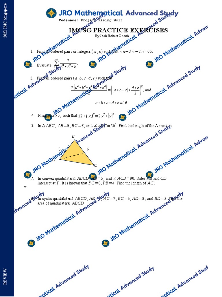 IMC Singapore 2021 Practice Exercises | PDF | Discrete Mathematics ...