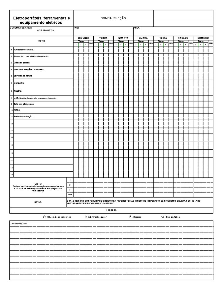Check List Bomba SUCÇÃO | PDF