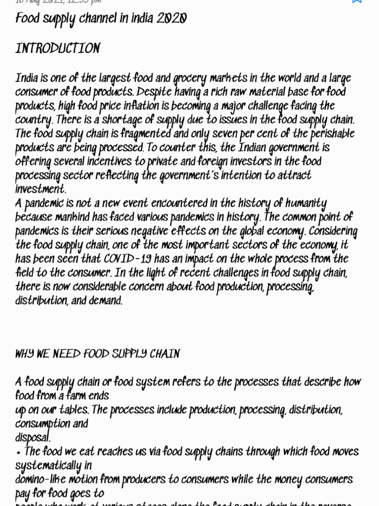 Food Supply Channel in India Project 2020 PDF