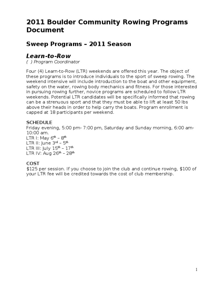 2011 Boulder Community Rowing Programs | PDF | Rowing (Sport) | Rowing