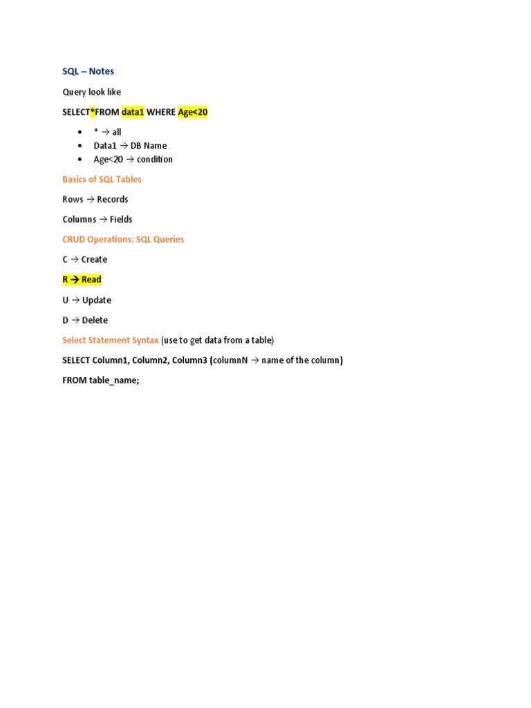 SQL - Notes | PDF