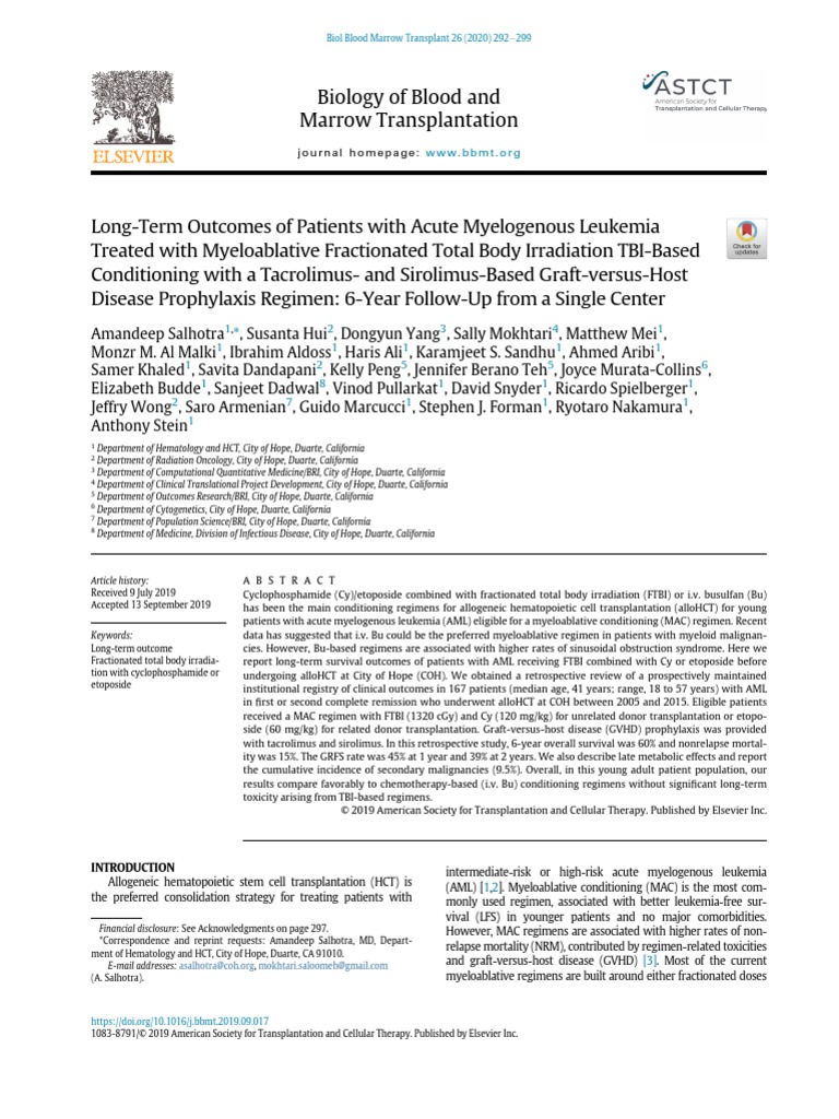 Long Term Outcomes of Patients With Acute Myelogenous Leukemi - 2020 ...