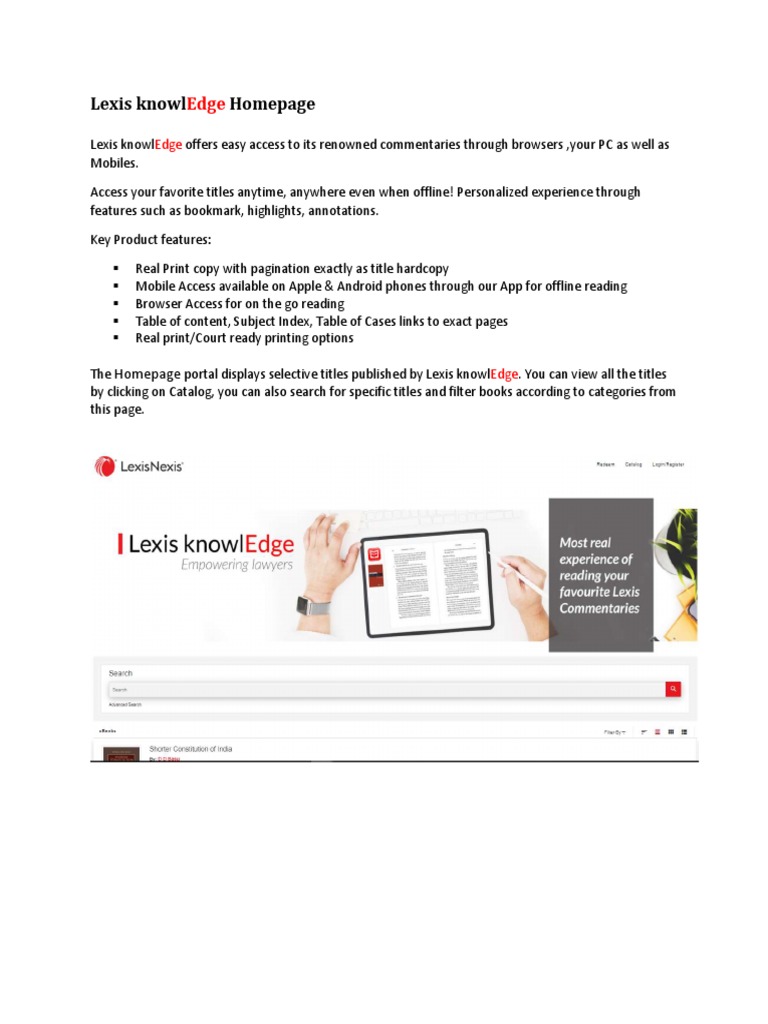 Lexis knowlEdge: Access & Features Guide | PDF | Login | Online And Offline