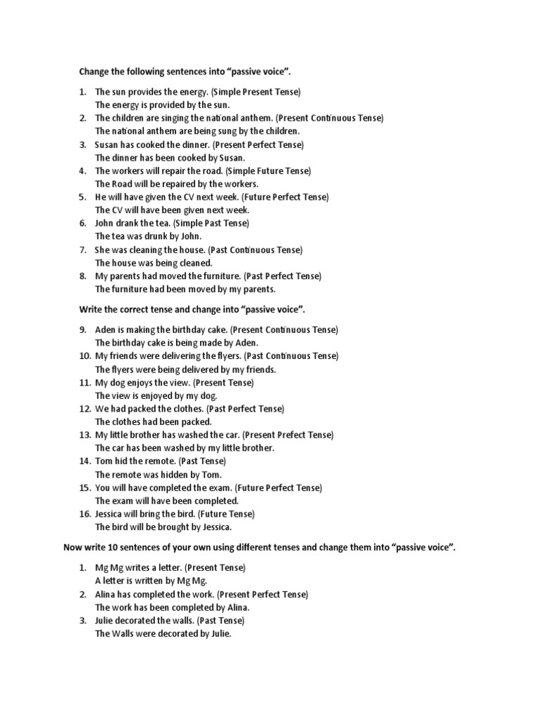 Passive Voice Exercise #1 | PDF | Grammatical Tense | Perfect (Grammar)