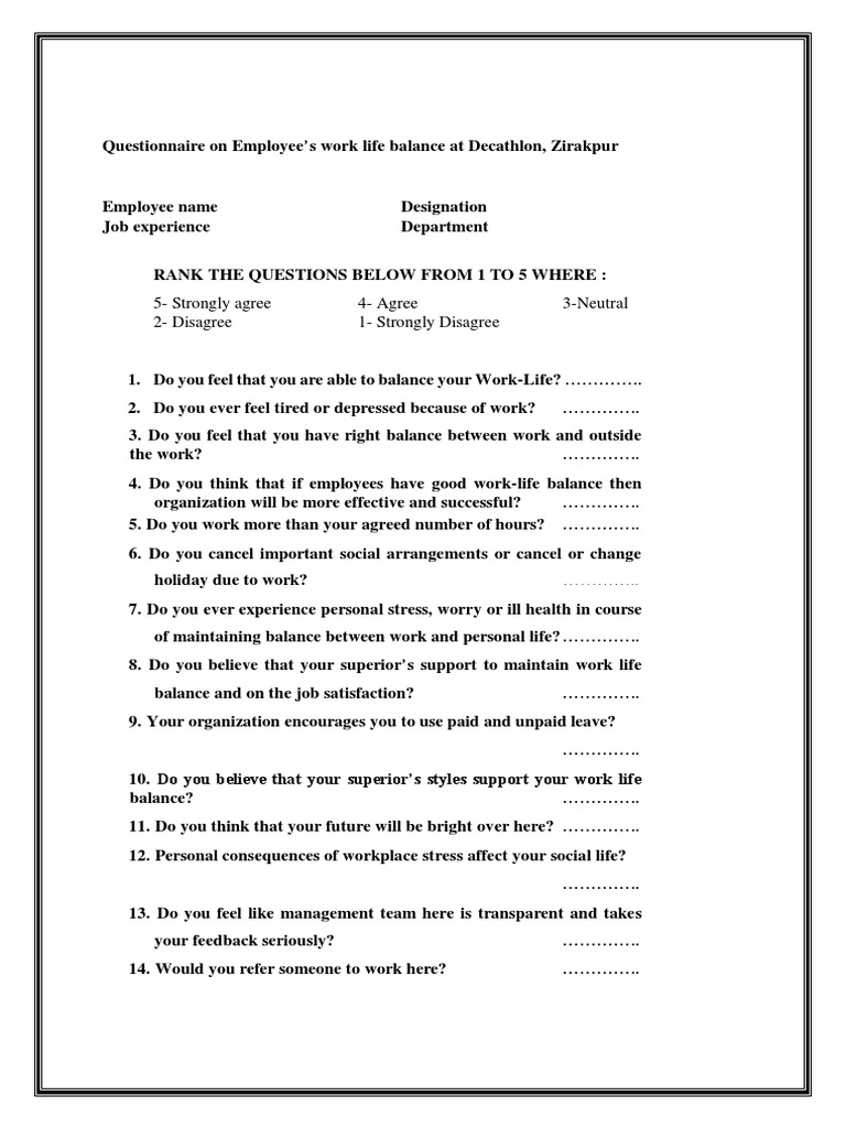 Decathlon Work-Life Balance Survey | PDF | Career & Growth