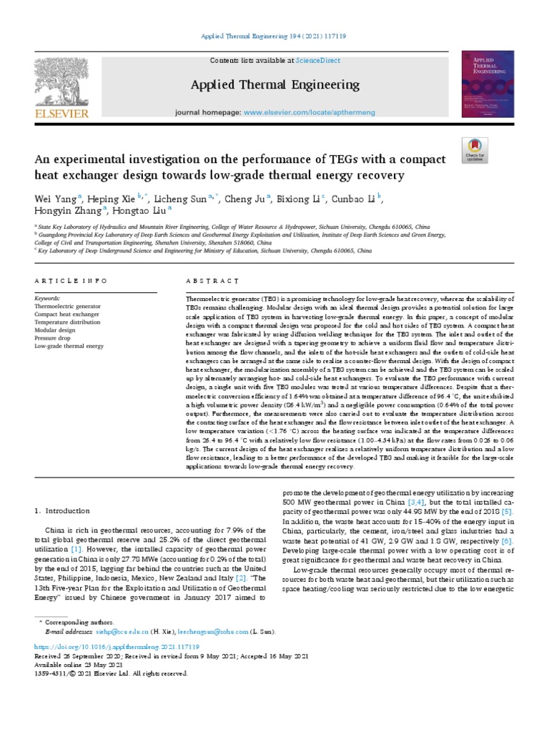 Applied Thermal Engineering | PDF | Heat Exchanger | Geothermal Energy