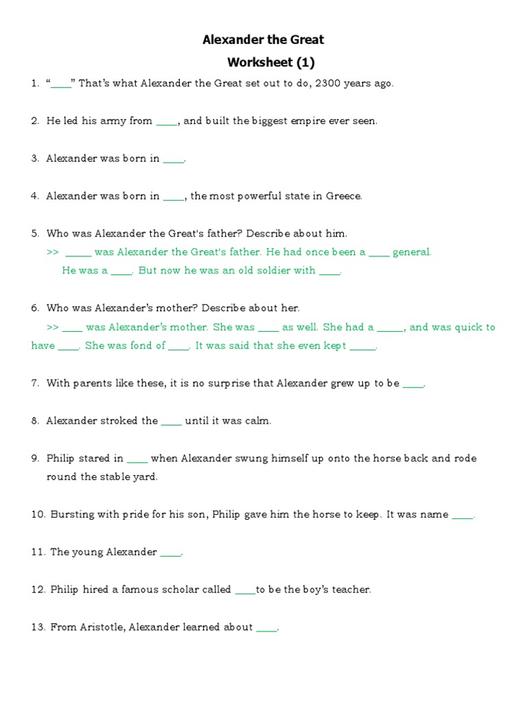Alexander The Great (Worksheet) PDF