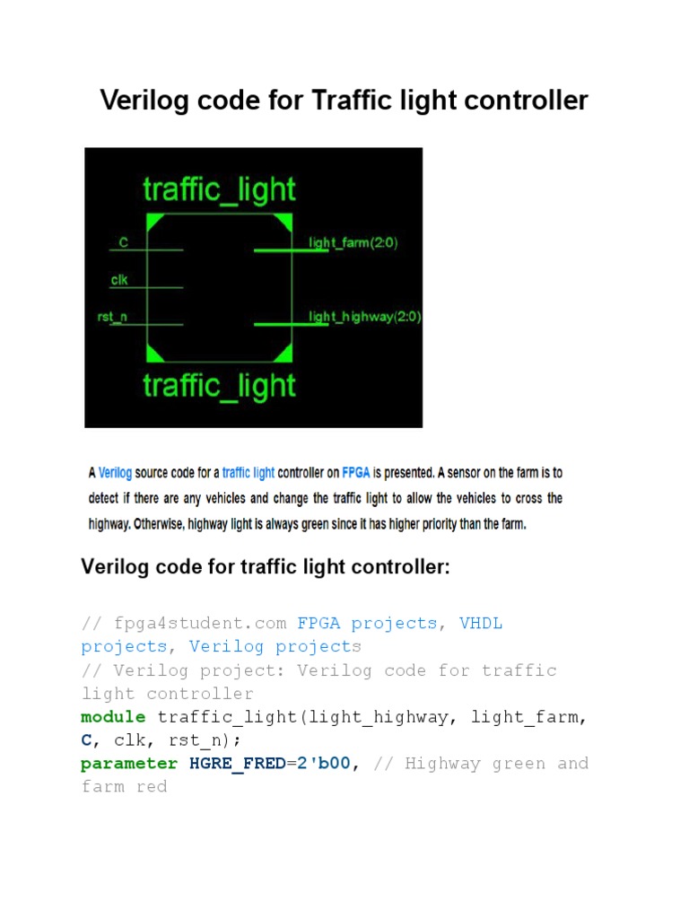 Verilog Code For Traffic Light Controller | PDF | Computer Science ...