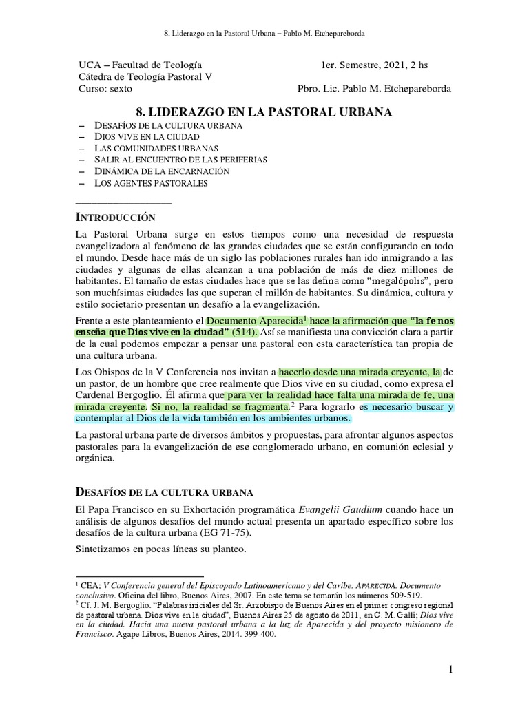 Liderazgo en la Pastoral Urbana | PDF | Iglesia Católica | Jesús