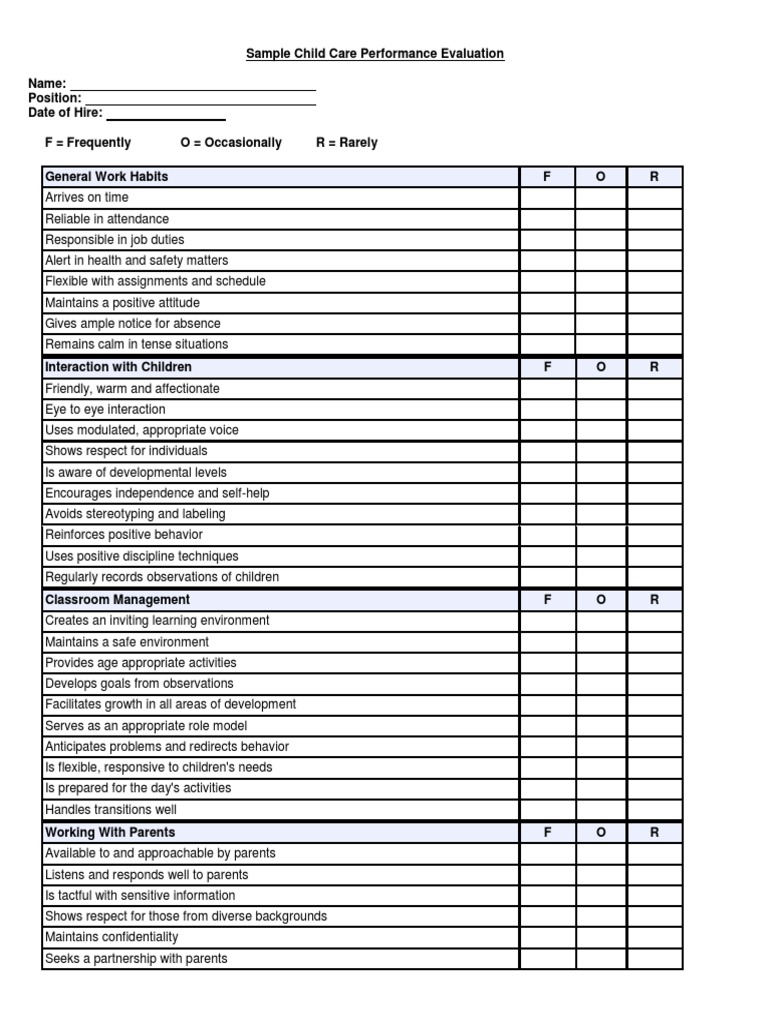 child care performance employee evaluation form | pdf | classroom