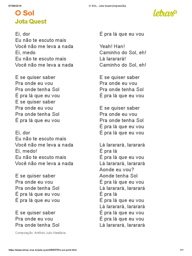 Letra da Música 