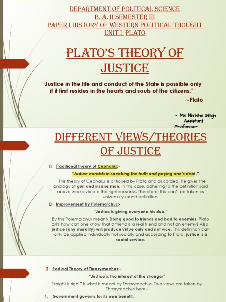 Plato's Theory of Justice PDF Justice Crime & Violence