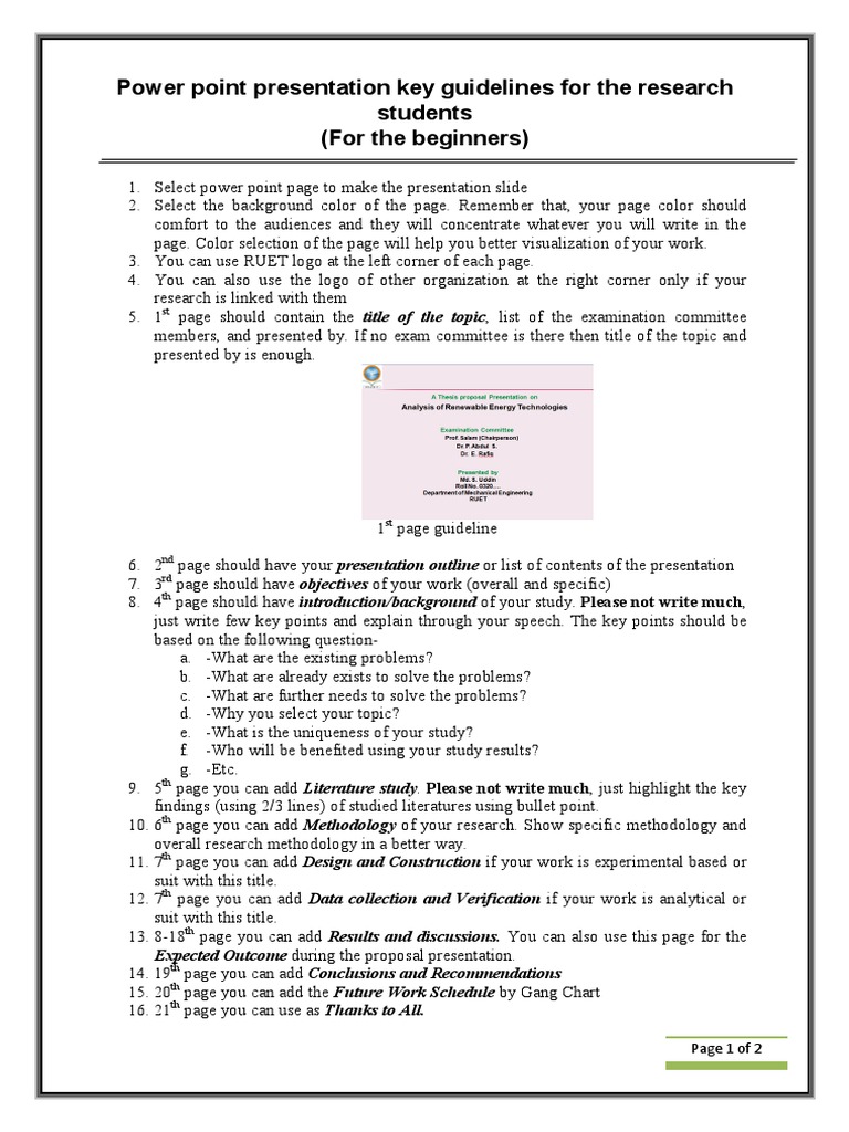 Power Point Presentation Key Guidelines For The Research Students (For ...