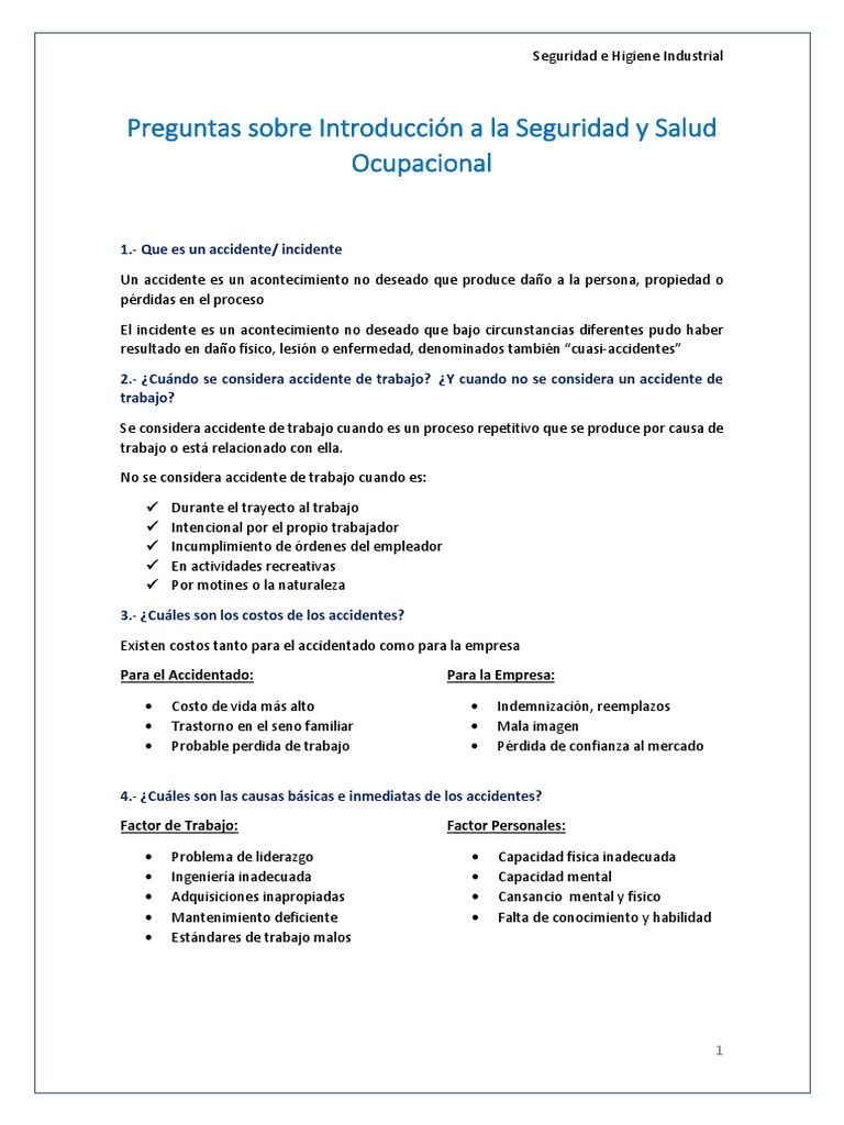 Examen de Seguridad e Higiene Industrial | PDF | Seguridad y salud ...