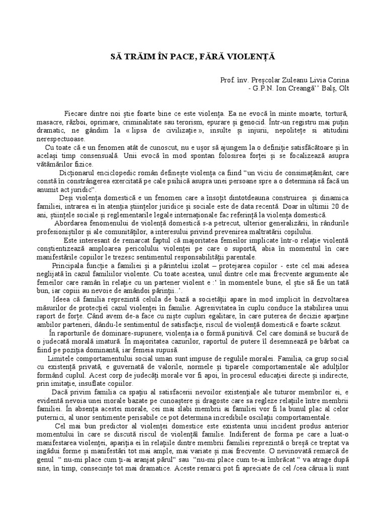 Sa Traim in Pace, Fara Violenta | PDF