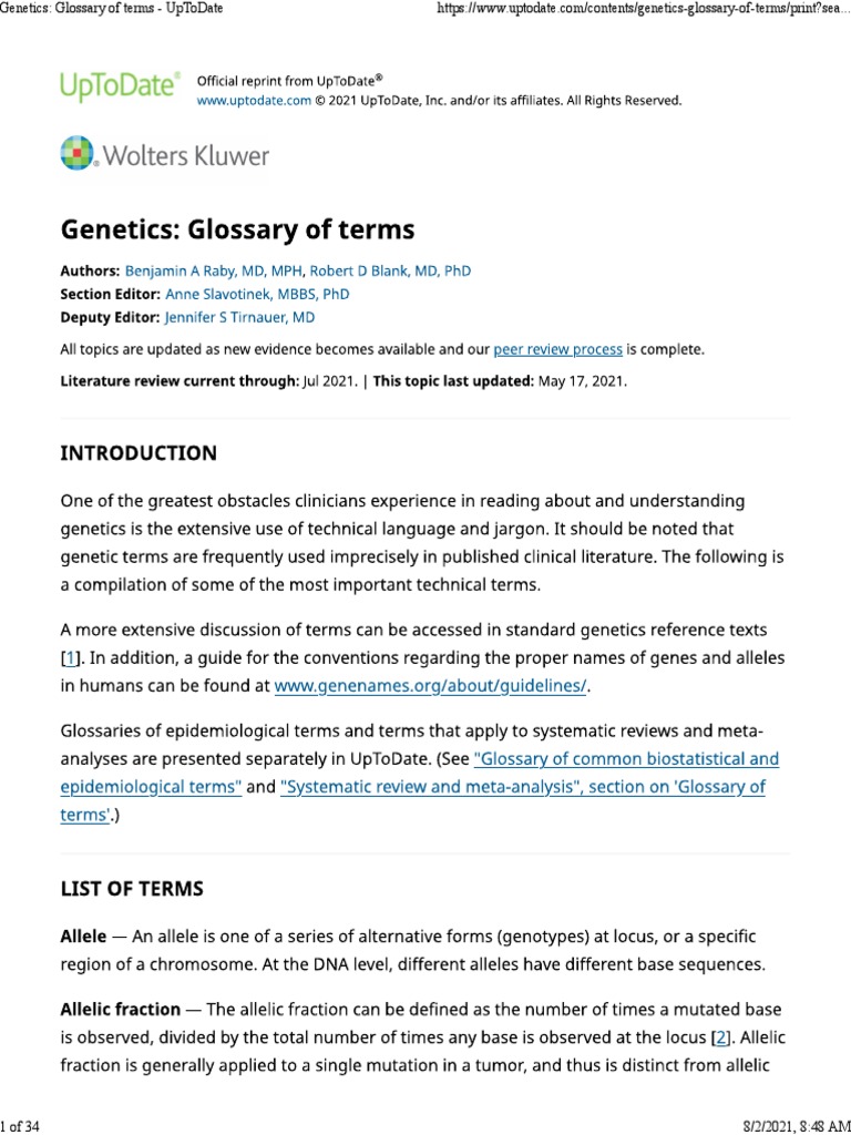 Glossary Of Genetic Terms – Genetics: Glossary of terms – SVWWW