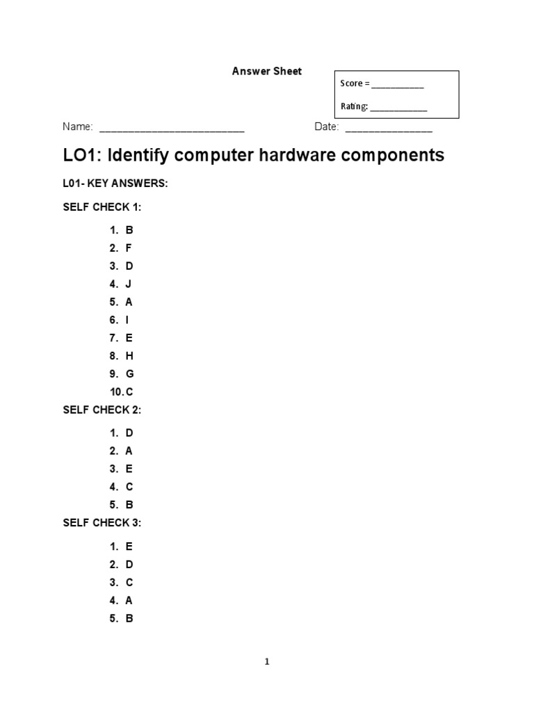 LO1: Identify Computer Hardware Components: Name: - Date | PDF | Games ...
