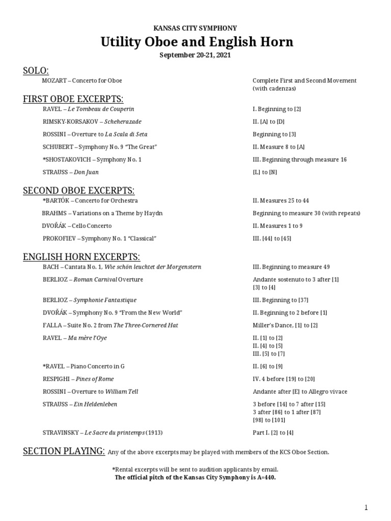 Utility Oboe and English Horn Solo First Oboe Excerpts PDF