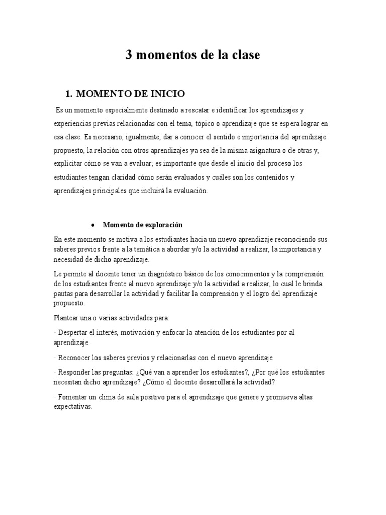 Tres Momentos Clave en la Clase | PDF | Aprendizaje | Evaluación
