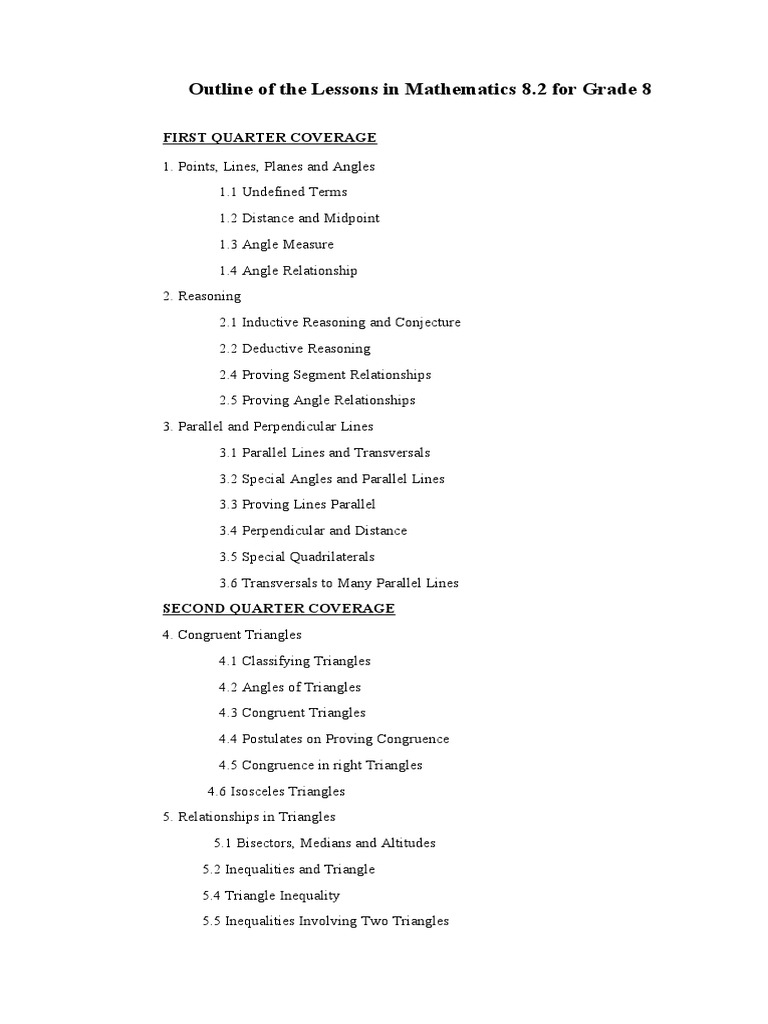 Mathematics 8.2 Curriculum Outline An Overview of Key Concepts, Skills
