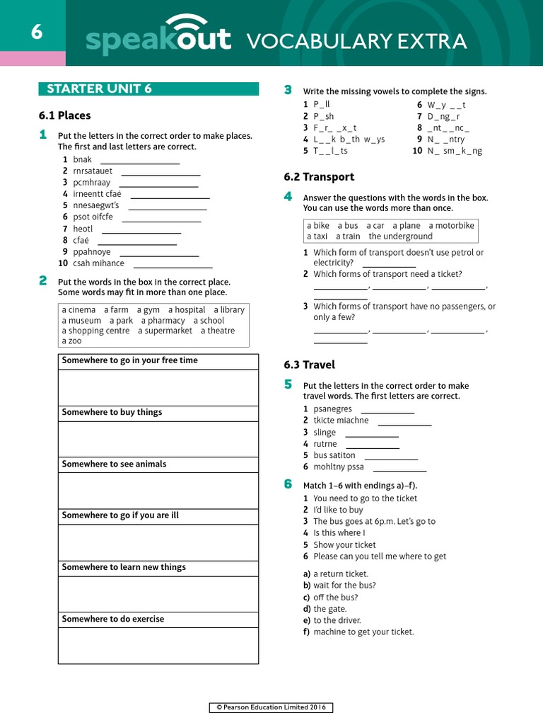 Speakout 2nd Edition Vocabulary Extra Starter Unit 6 | PDF