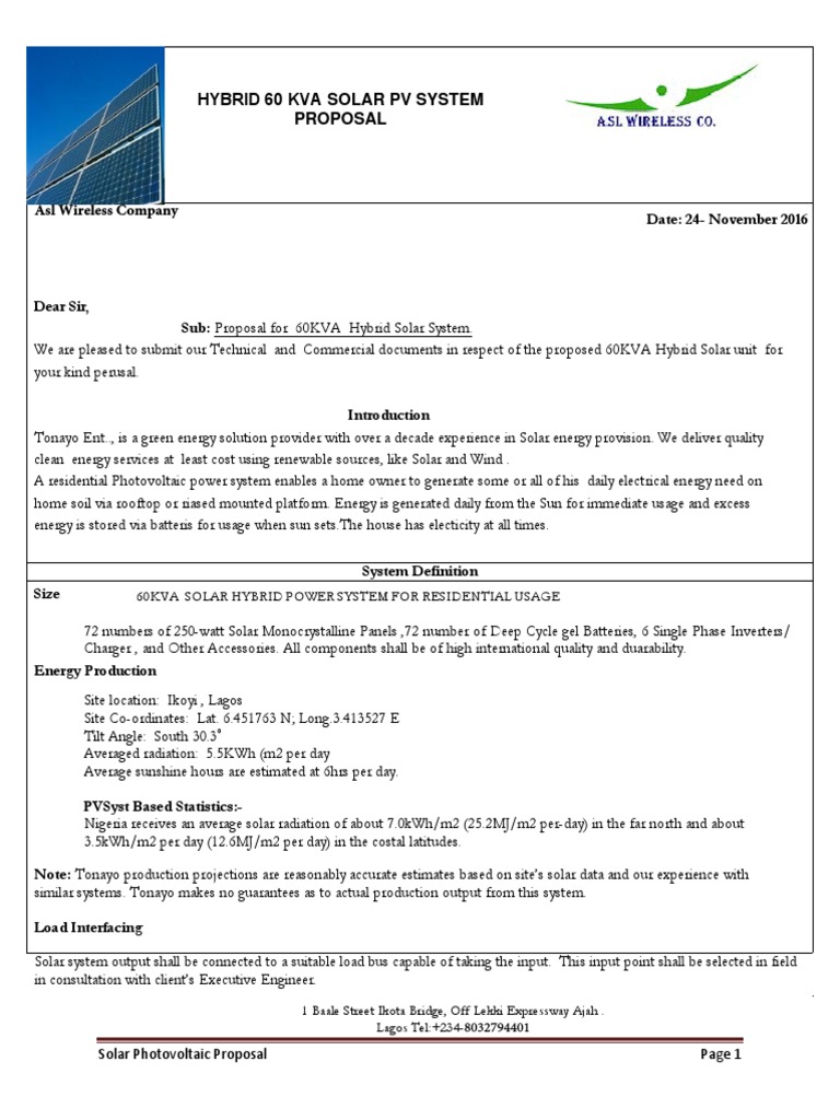 60KVA Solar Installation Proposal | PDF | Photovoltaic System ...