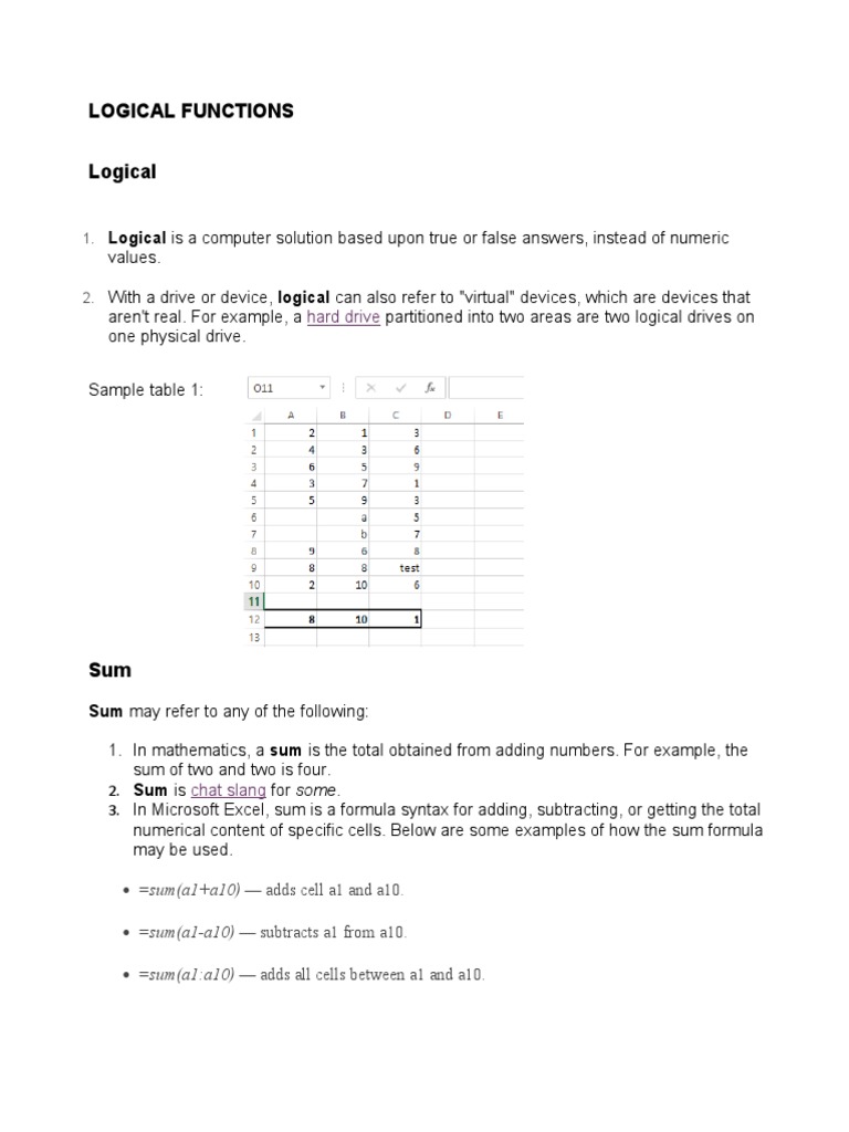 Logical Functions Logical: Logical Is A Computer Solution Based Upon ...