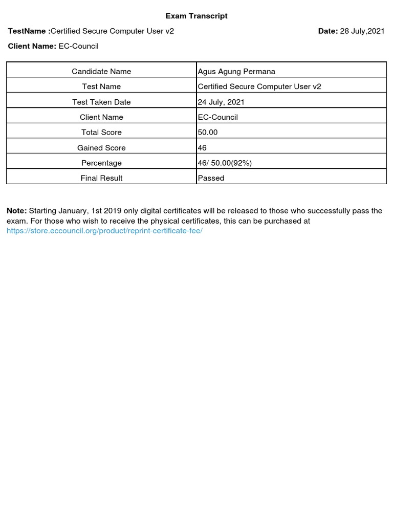 Certified Secure Computer User Exam Results | PDF | Business ...