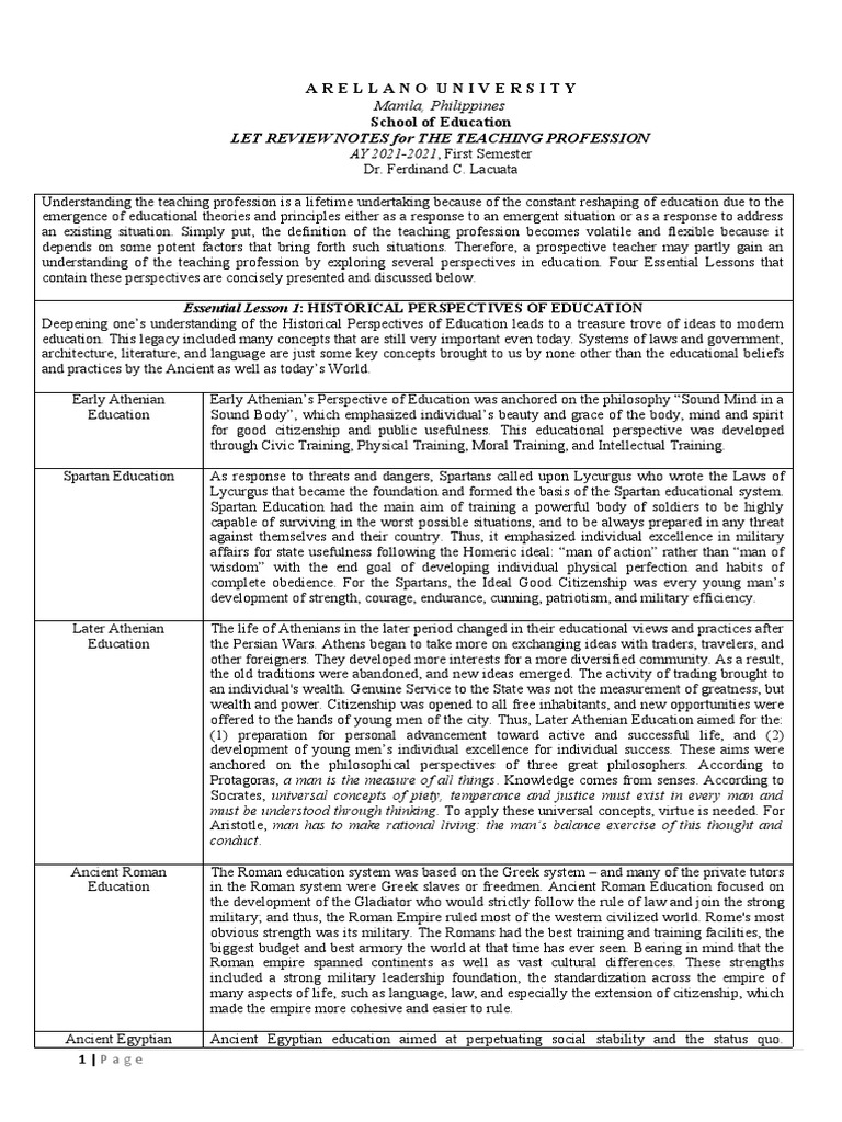 LET Review Notes For The Teaching Profession 1 | PDF | Philosophical ...