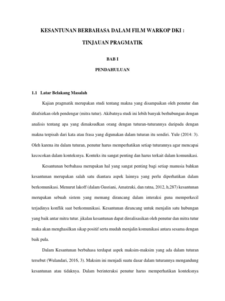 Kesantunan Berbahasa Dalam Film Warkop Dki Tinjauan Pragmatik Pdf