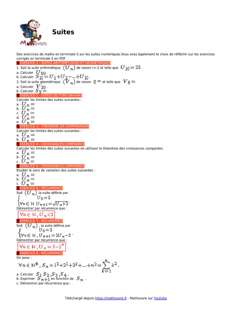 Sujet Type Bac Maths Terminale S Avec Corrigé Suites Exercices Maths Terminale Corriges en PDF | PDF | Séquence | Limite  (mathématiques)