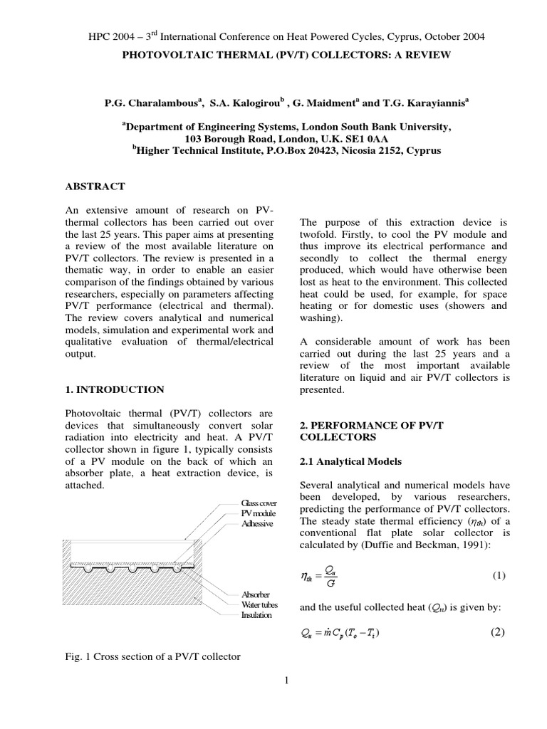 Photovoltaic Thermal PVT Collectors - A Review | PDF | Photovoltaics ...