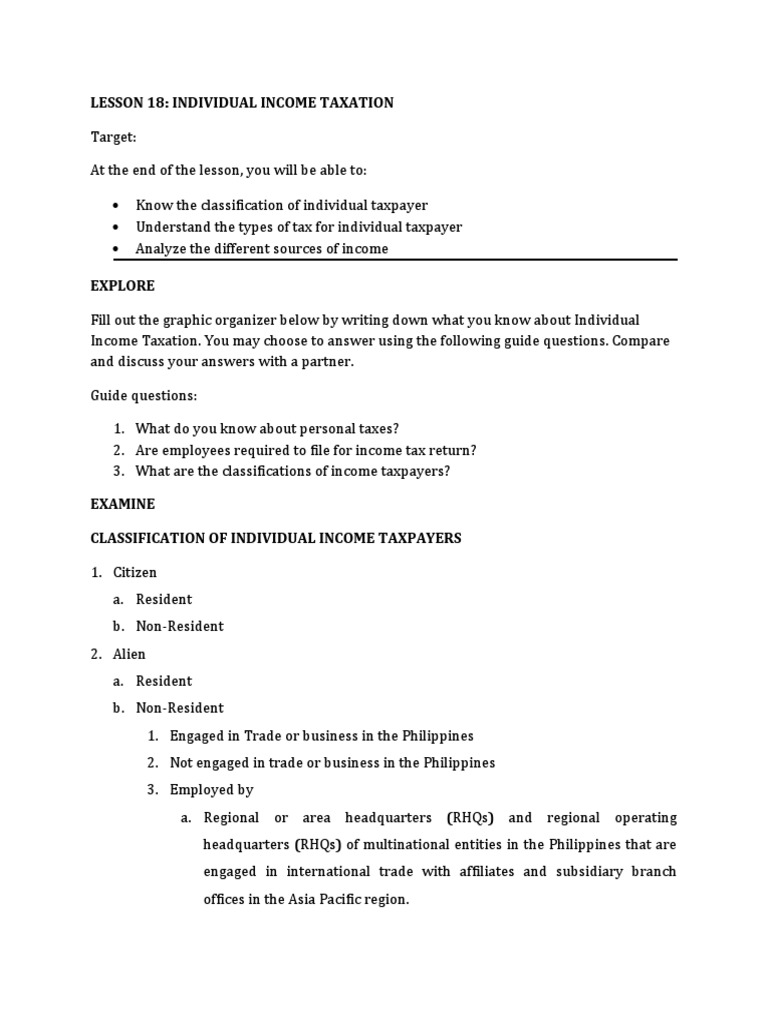 Understanding Individual Income Taxation: Classification of Taxpayers