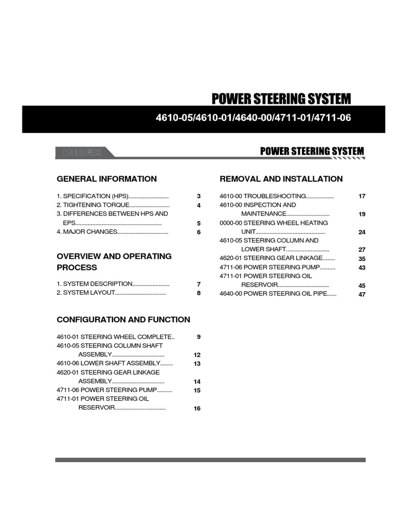 Power Steering System Overview and Specs | PDF | Steering | Pump