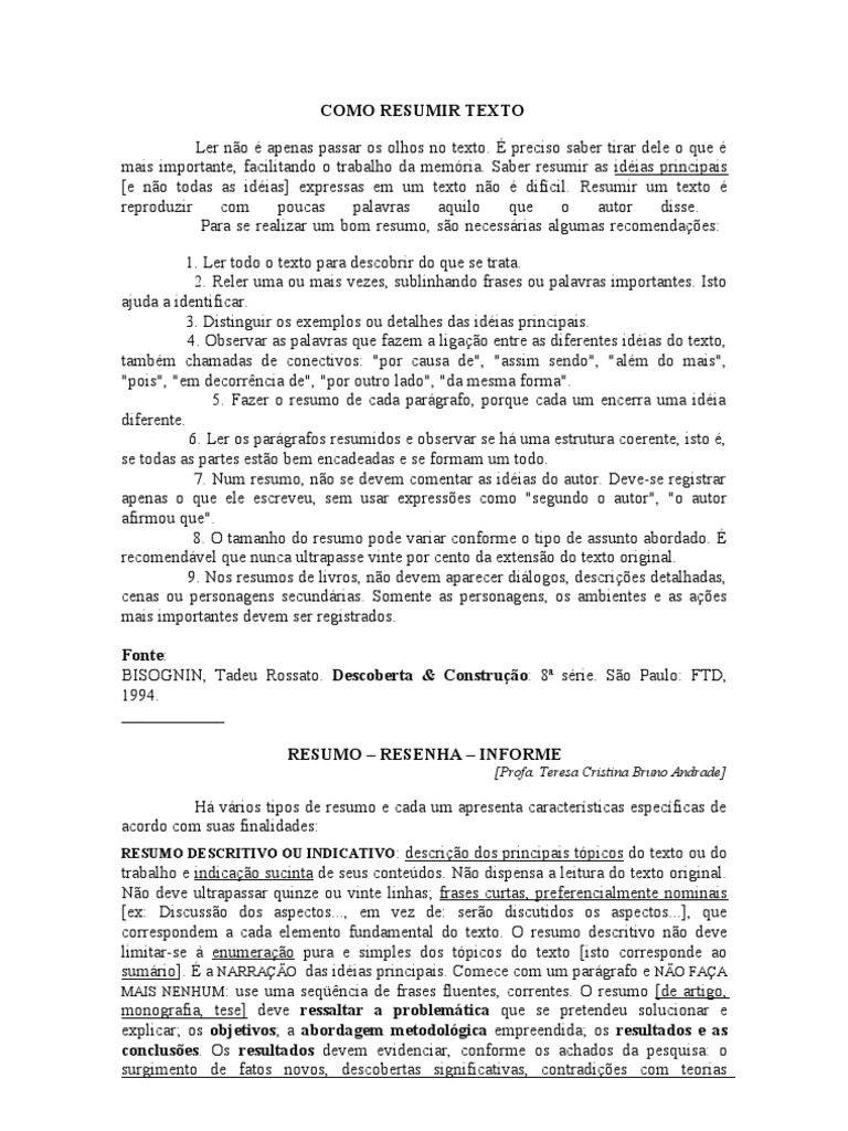 Como Resumir Textos Eficazmente | PDF | Teoria | Science