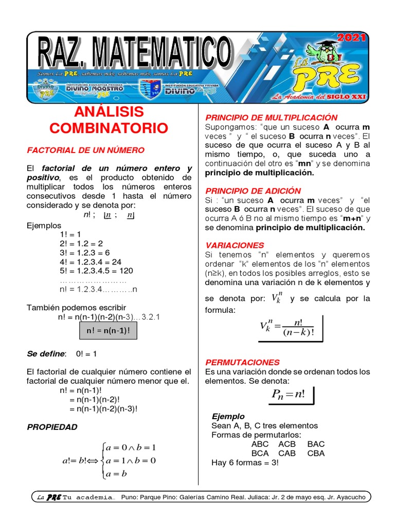 Análisis Combinatorio y Factoriales | PDF | Multiplicación | Combinatoria