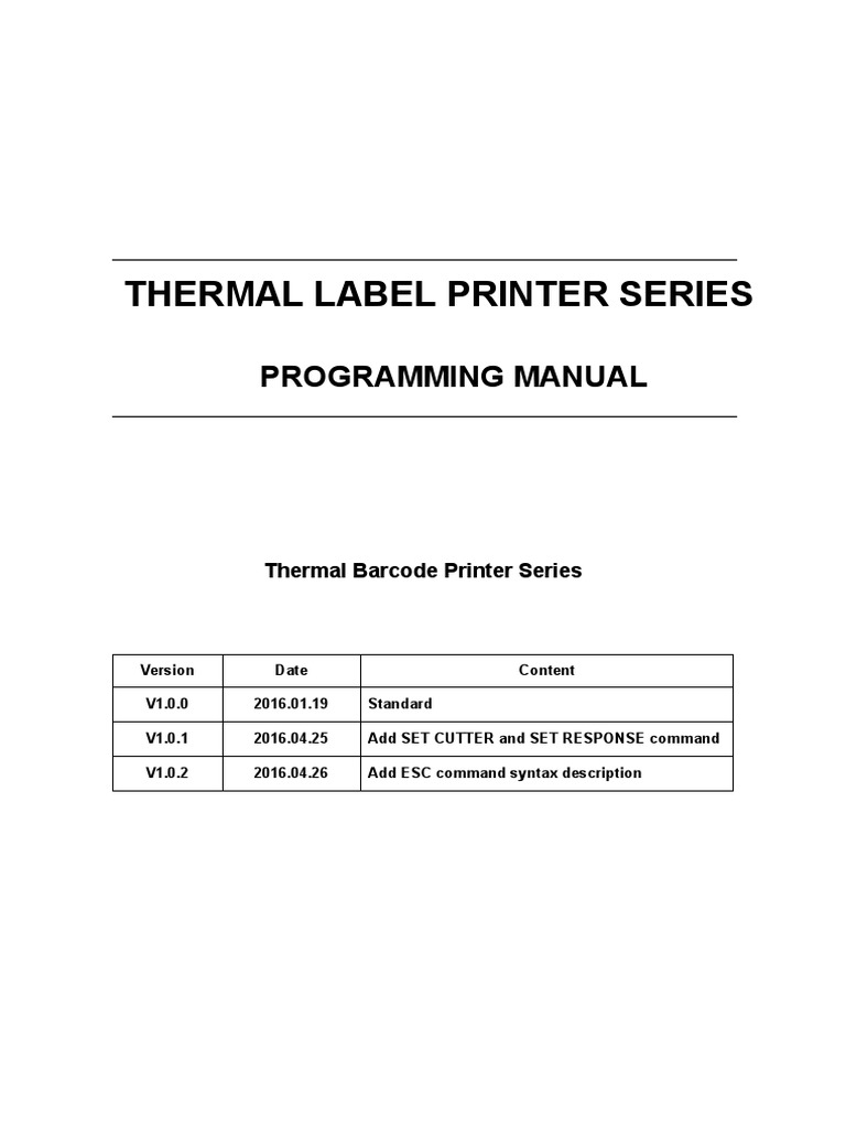 Thermal Printer Programming Manual | PDF | Printer (Computing ...