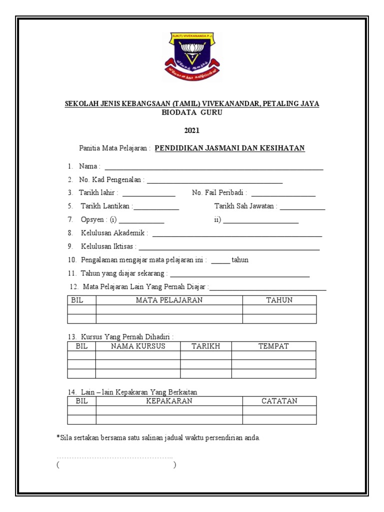 Borang Biodata Panitia Pdf