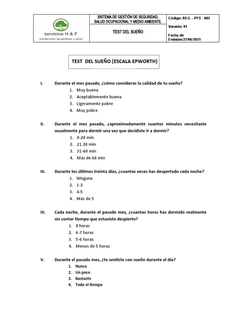 Test Del Sueño PDF Dormir