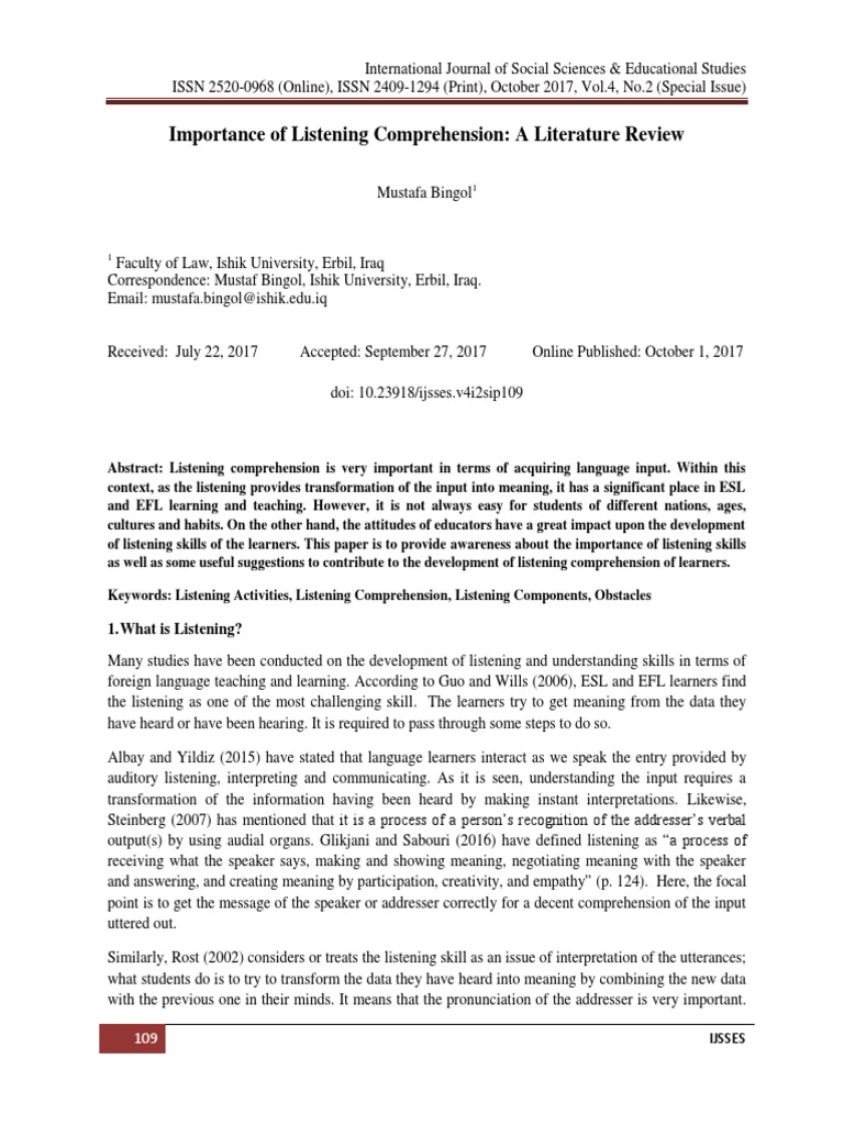 Importance of Listening Comprehension A Literature Review | PDF ...