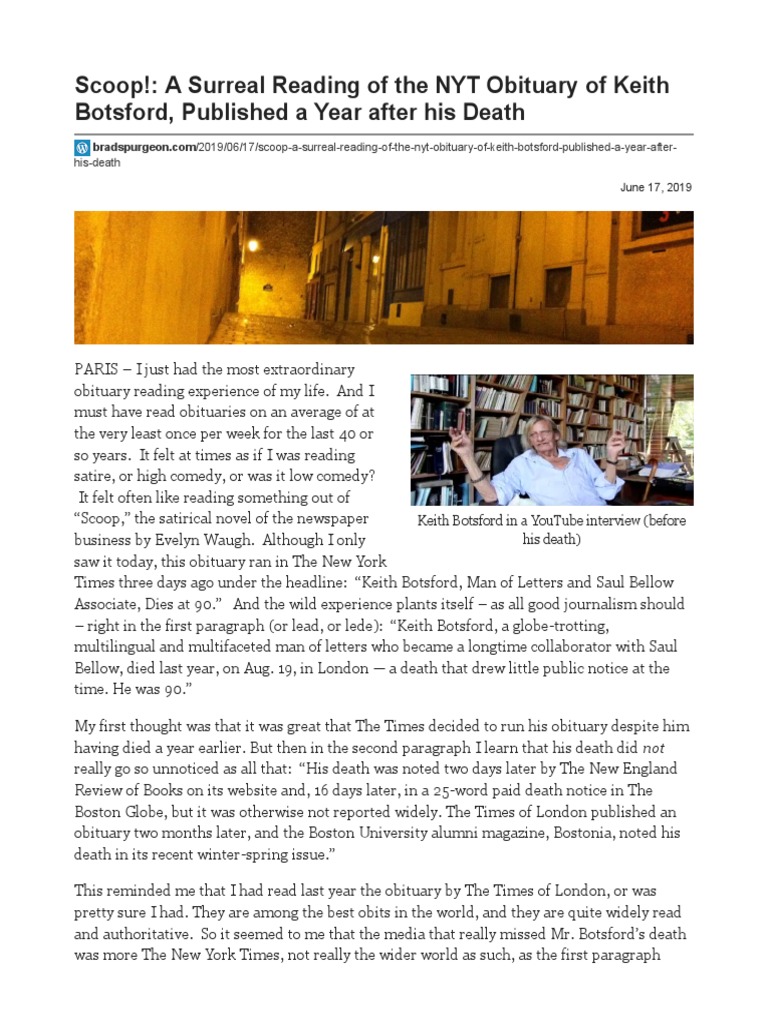 Scoop! A Surreal Reading of The NYT Obituary of Keith Botsford