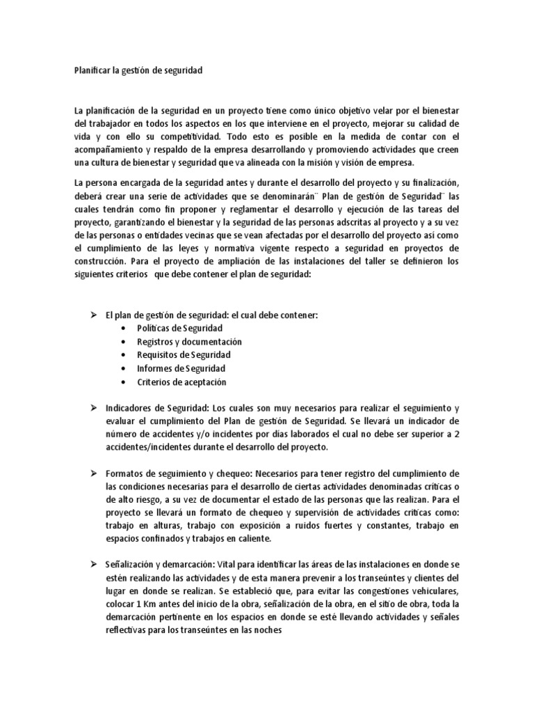 Planificar La Gestión de Seguridad | PDF