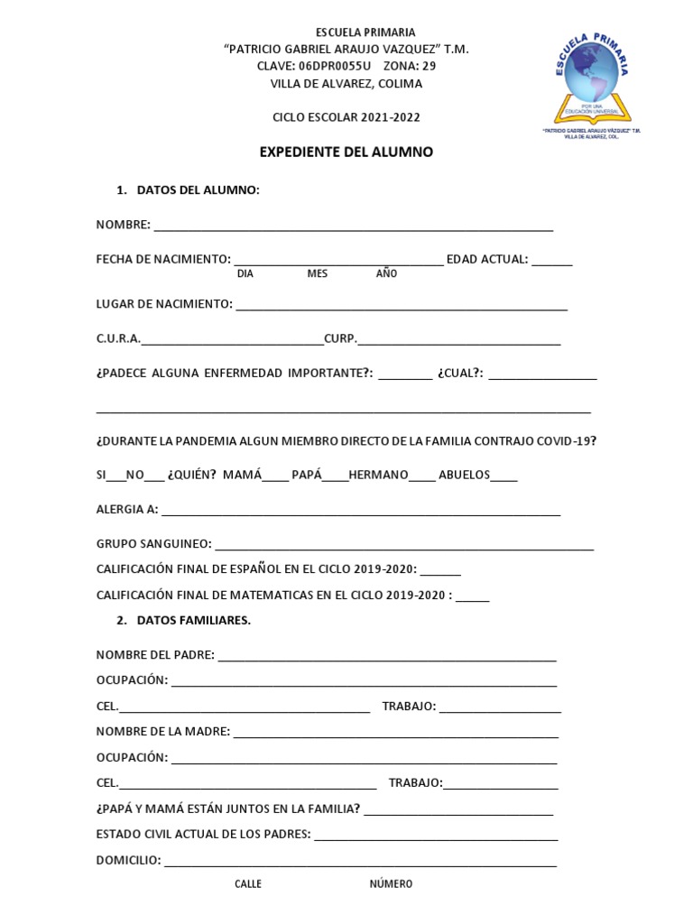 Formato de Expediente del Alumno | PDF, image size:768x1024